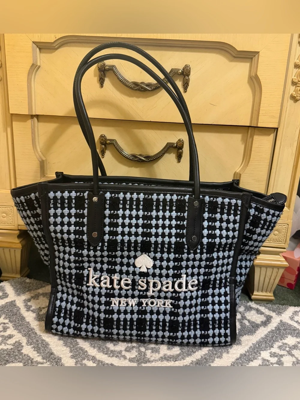 kate spade Black and White Woven Tweed Tote